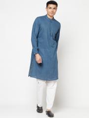 Fabindia Men Blue Printed Cotton Kurta