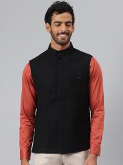 MR BUTTON Men Black Solid Nehru Jacket