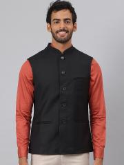 MR BUTTON Men Black Solid Nehru Jacket