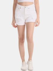 Aeropostale Women White Solid Denim Shorts