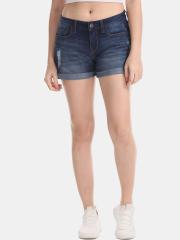 Aeropostale Women Blue Washed Denim Shorts