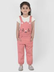 YK Girls Pink & White T-shirt with Dungaree