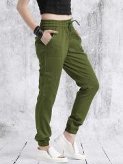 Roadster Women Olive Green Regular Fit Solid Joggers