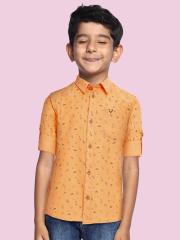 Allen Solly Junior Boys Orange Printed Casual Shirt