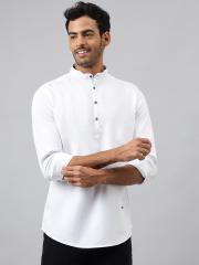 MR BUTTON Men White Solid Kurta