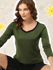 DressBerry Women Olive Green Solid Pullover