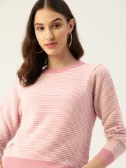 DressBerry Women Pink Self Design Pullover