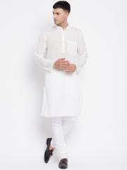 even Men White Striped Kurta