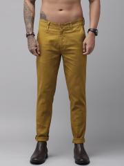 Roadster Men Khaki Solid Slim Fit Regular Trousers