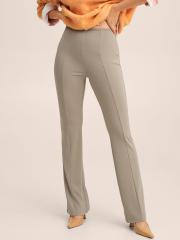 MANGO Women Beige Solid Trousers