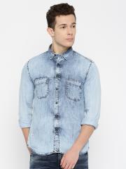 Pepe Jeans Men Blue Solid Casual Shirt