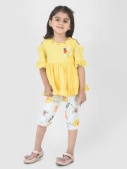 YK Girls Yellow Solid Top with Shorts