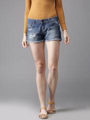 Moda Rapido Women Blue Washed Denim Shorts