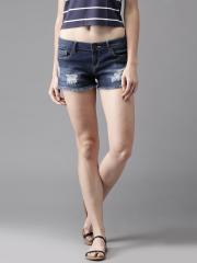 Moda Rapido Women Blue Washed Denim Shorts