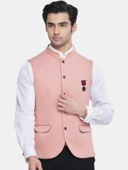 Blackberrys Men Pink Solid Bandhgala Waistcoat