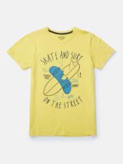 Palm Tree Boys Yellow Printed T-shirt