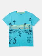 Palm Tree Boys Blue Printed T-shirt