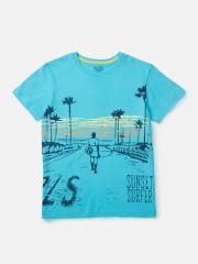 Palm Tree Boys Blue Printed T-shirt