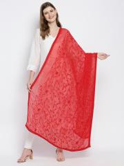 Dupatta Bazaar Women Red Embroidered Chiffon Dupatta