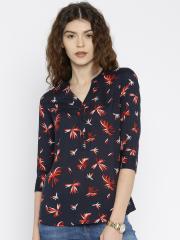 ONLY Women Navy Blue Printed Shirt-Style Top