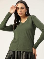 DressBerry Women Olive Green Solid Pullover