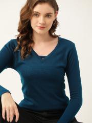 DressBerry Women Navy Blue Solid Pullover