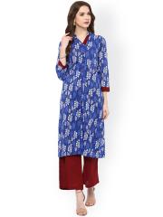 Kira Women Blue Printed Straight Kurta