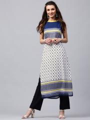 Libas Women White Printed Straight Kurta