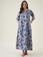 The Kaftan Company Women Grey Printed Maxi Nightdress