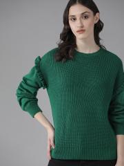 Roadster Women Green Solid Pullover Sweater