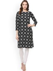 Ives Women Black Printed Straight Kurta