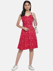 People Women Red Floral Printed Dress