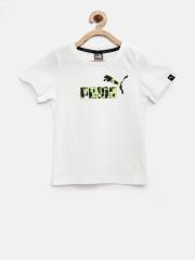 Puma Boys White Hero Printed Round Neck T-shirt