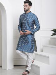 SOJANYA Men Blue Woven Design Kurta with Churidar