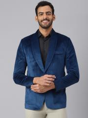 MR BUTTON Men Blue Solid Blazer