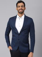 MR BUTTON Men Blue Solid Blazer