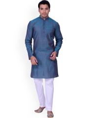 Manyavar Men Blue Solid Straight Kurta