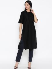 AURELIA Women Black Solid Straight Kurta