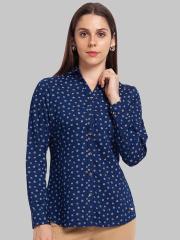 Park Avenue Women Blue Printed Casual Shirt