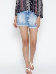 ONLY Women Blue Embroidered Denim Shorts