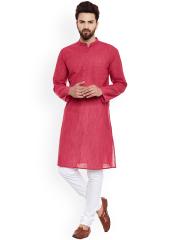 even Men Red Solid Straight Kurta