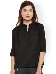 Kazo Women Black Solid Shirt Style Top