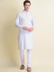 NAMASKAR Men White Cotton Printed Kurta