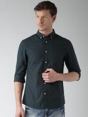 Celio Men Green & Navy Slim Fit Checked Casual Shirt