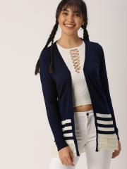 DressBerry Women Navy Blue Solid Cardigan