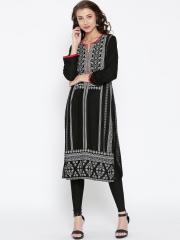 Sabhyata Women Black Printed Straight Kurta