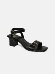 20Dresses Women Black PU Block Sandals with Buckles