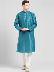 KISAH Men Teal Solid Kurta Set