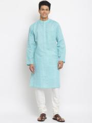 Fabindia Men Blue Geometric Printed Kurta