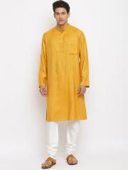 Fabindia Men Yellow Solid Kurta